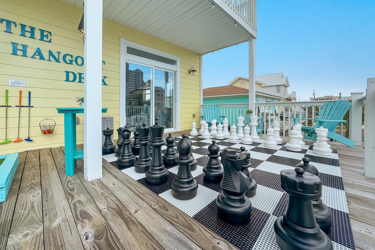 Life-size chess set for endless fun on the deck.