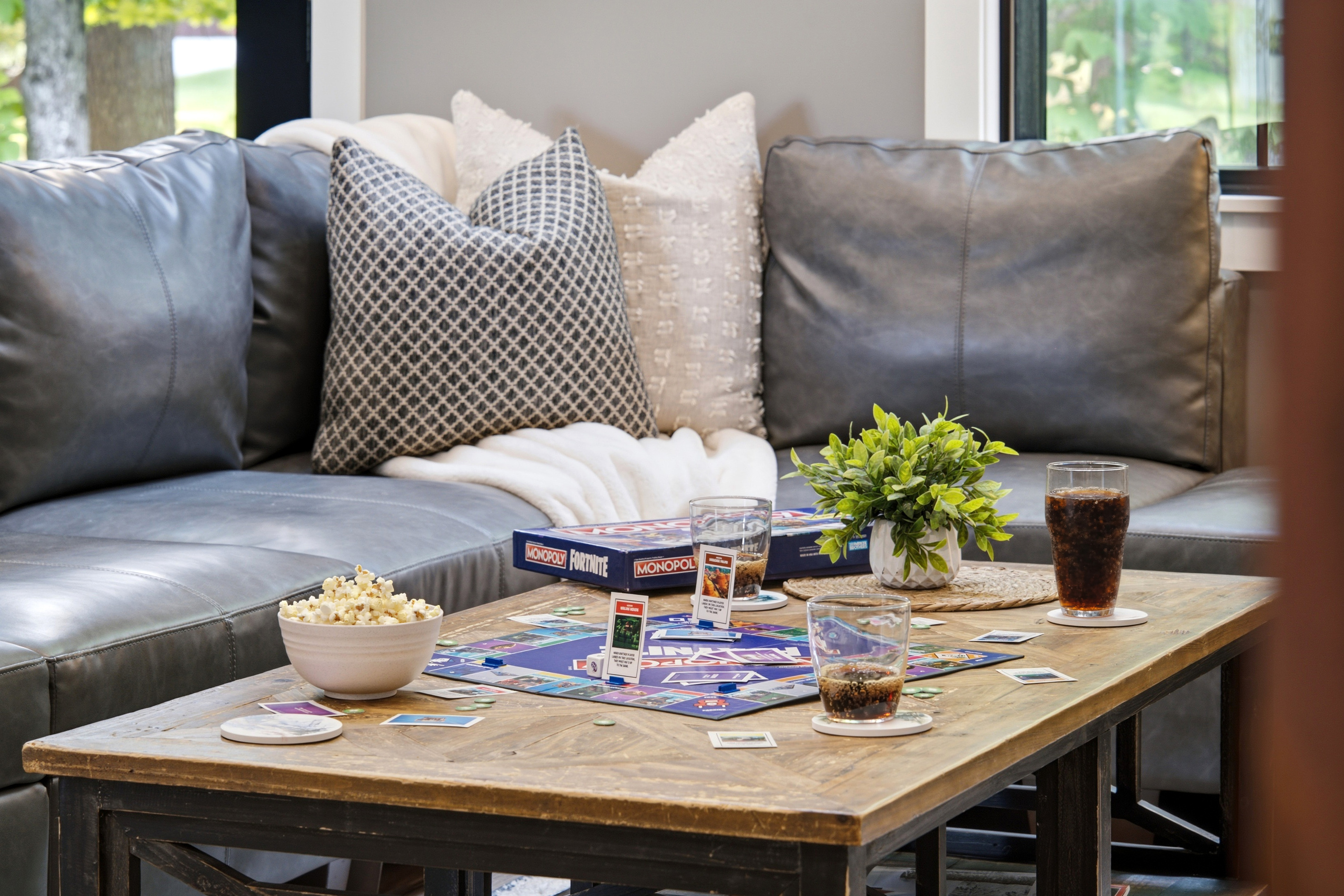 Settle in with snacks, games, and comfortable seating for a relaxing night at home.
