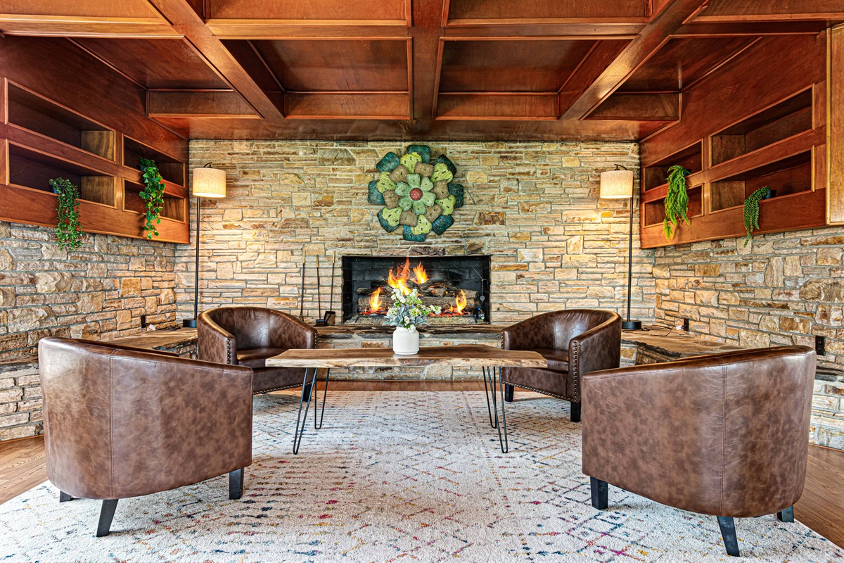 Gather around the fireplace and unwind in stylish, earthy elegance!