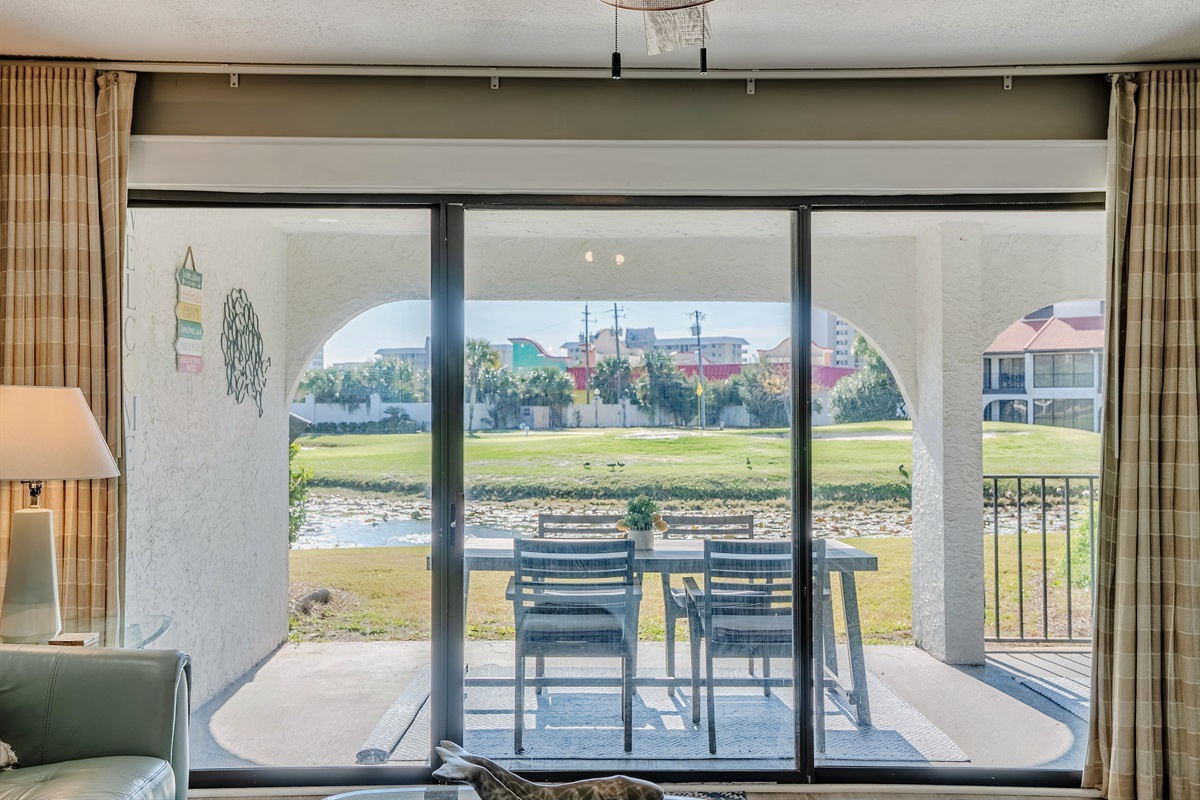 Stunning views overlooking the patio and golf course