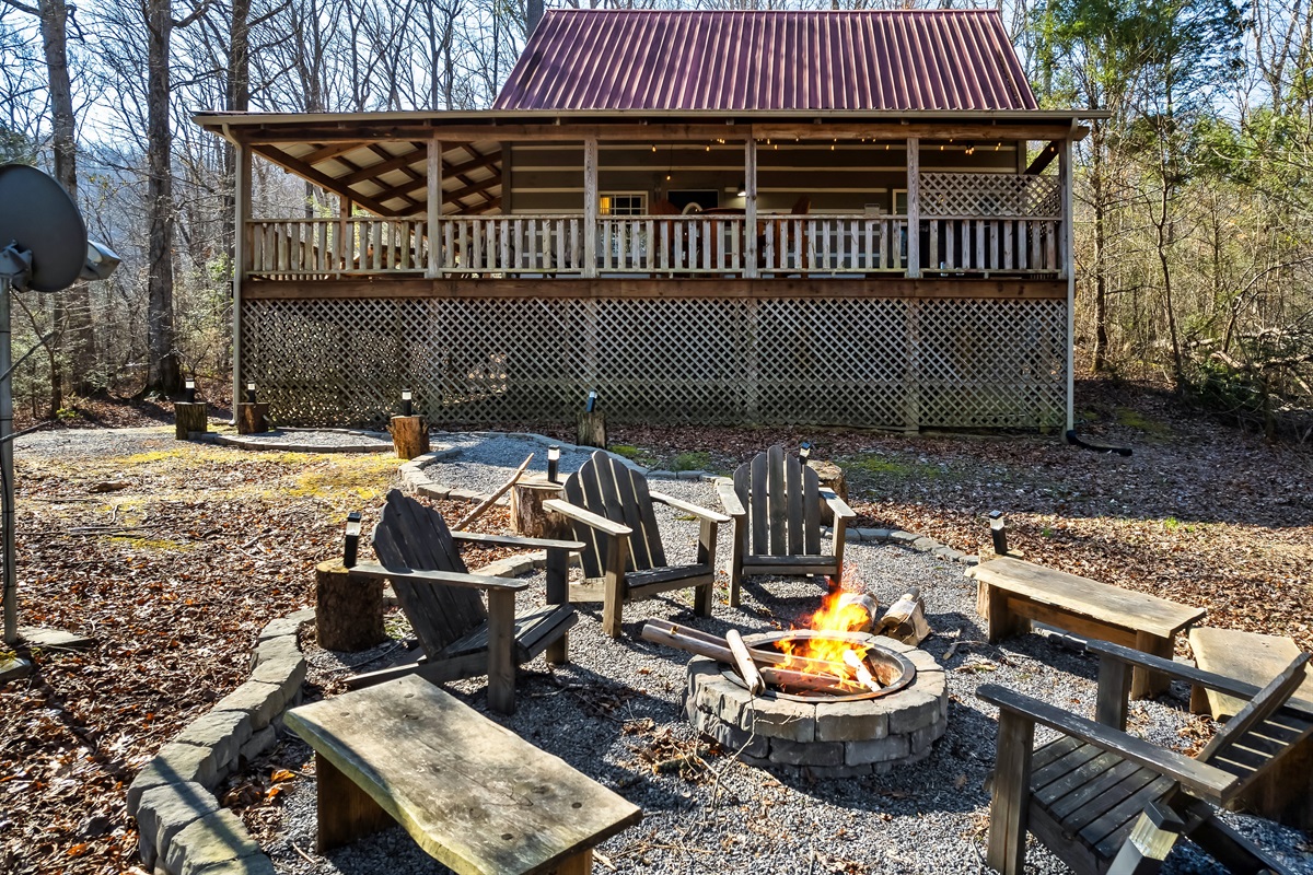 Gather around the flames under the trees