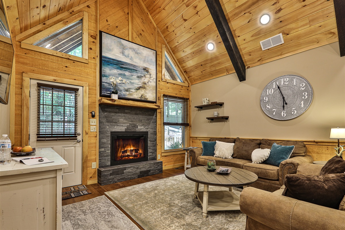 Living area with TV & Fireplace