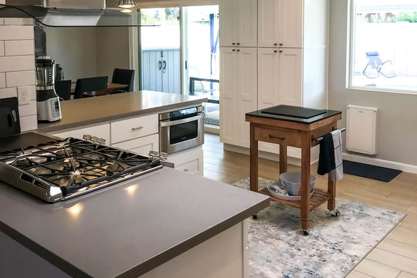 Gas oven and stove; under counter microwave drawer