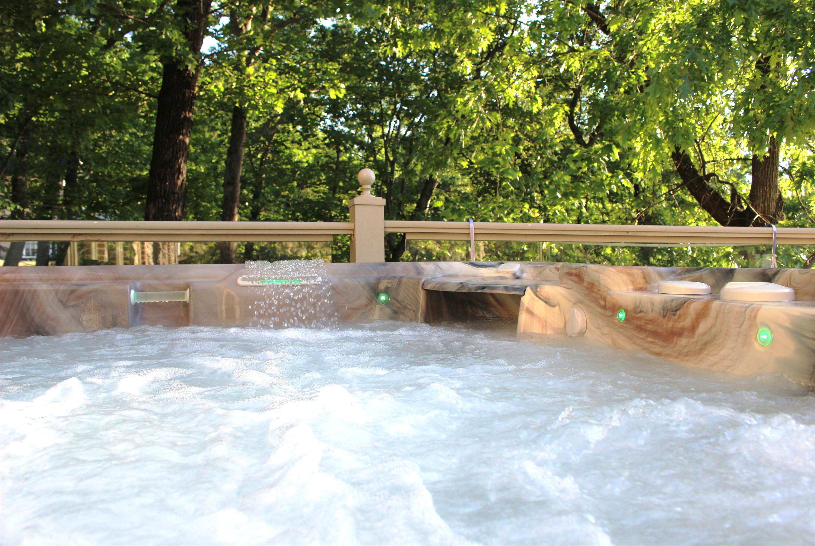 Relax in the salt-water spa after a day on the lake.