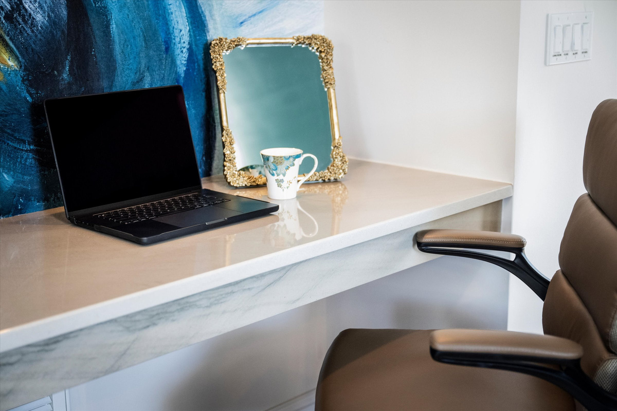 Need to check in with work? A dedicated workspace makes it easy without taking away from your getaway.