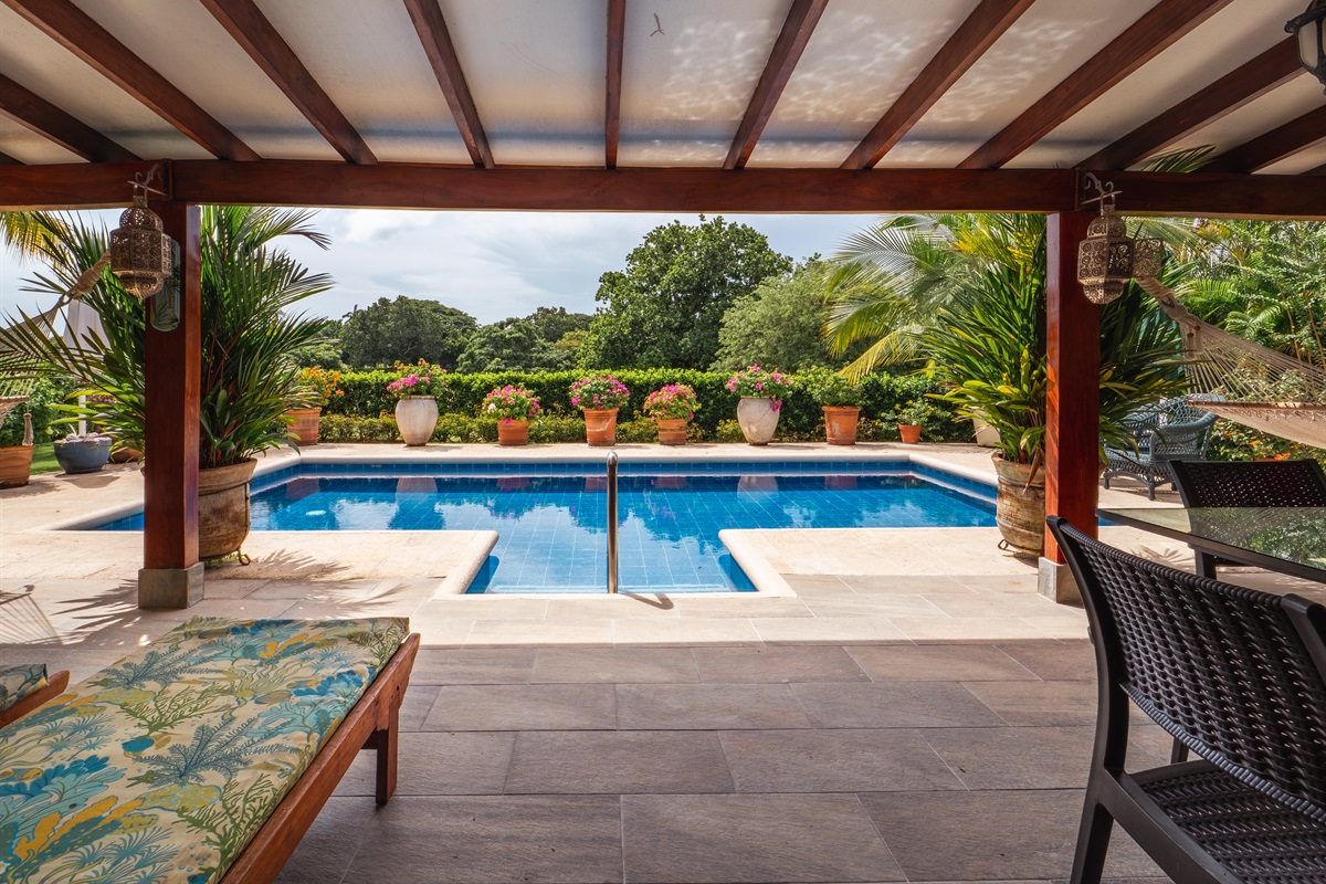 Covered patio and pool