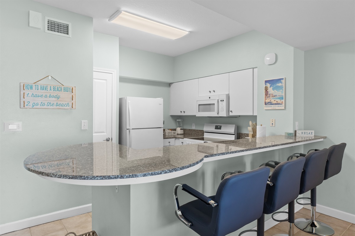 4 comfy bar stools for dining seating at the counter or just hanging out.