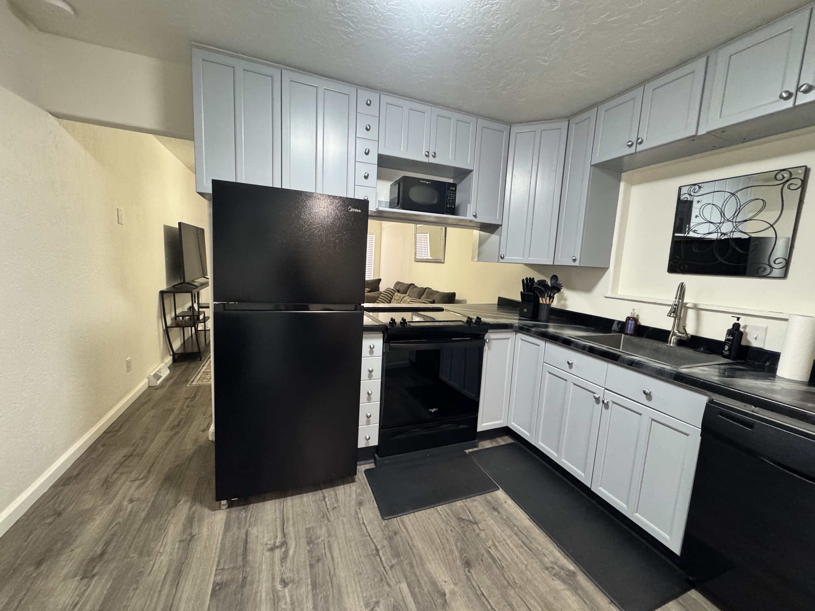 Kitchen with updated appliances. 