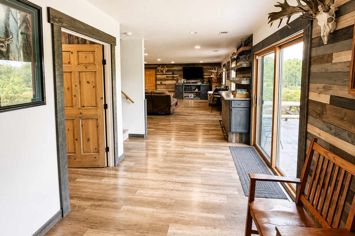 Bright interior layout connecting the lodge kitchen, dining, living, and sleeping areas, making it easy for families and groups to spread out while still enjoying time together.