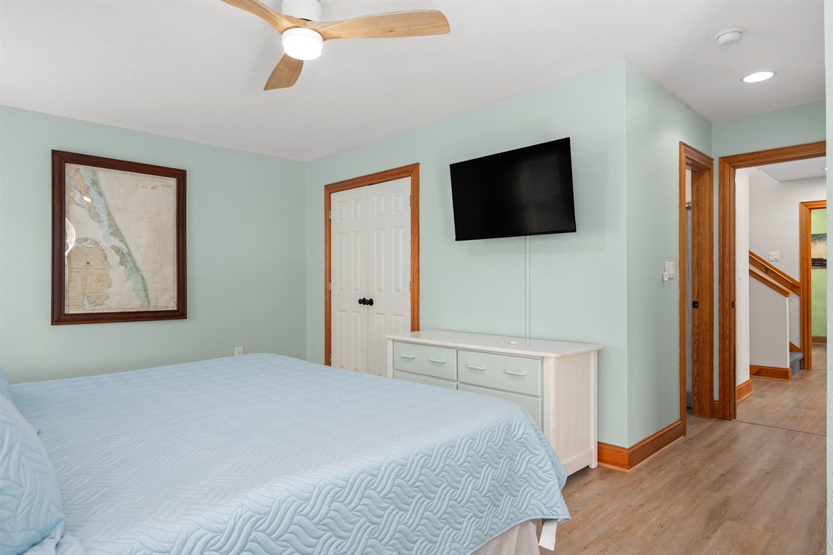 Comfortable second-floor king suite featuring Smart TV and plenty of room to unwind.