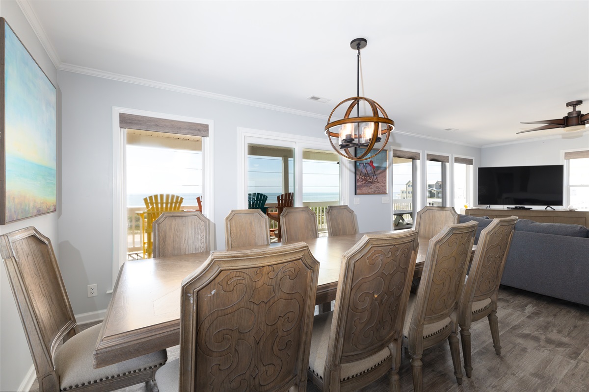 Elegant dining room with chandelier and cozy decor