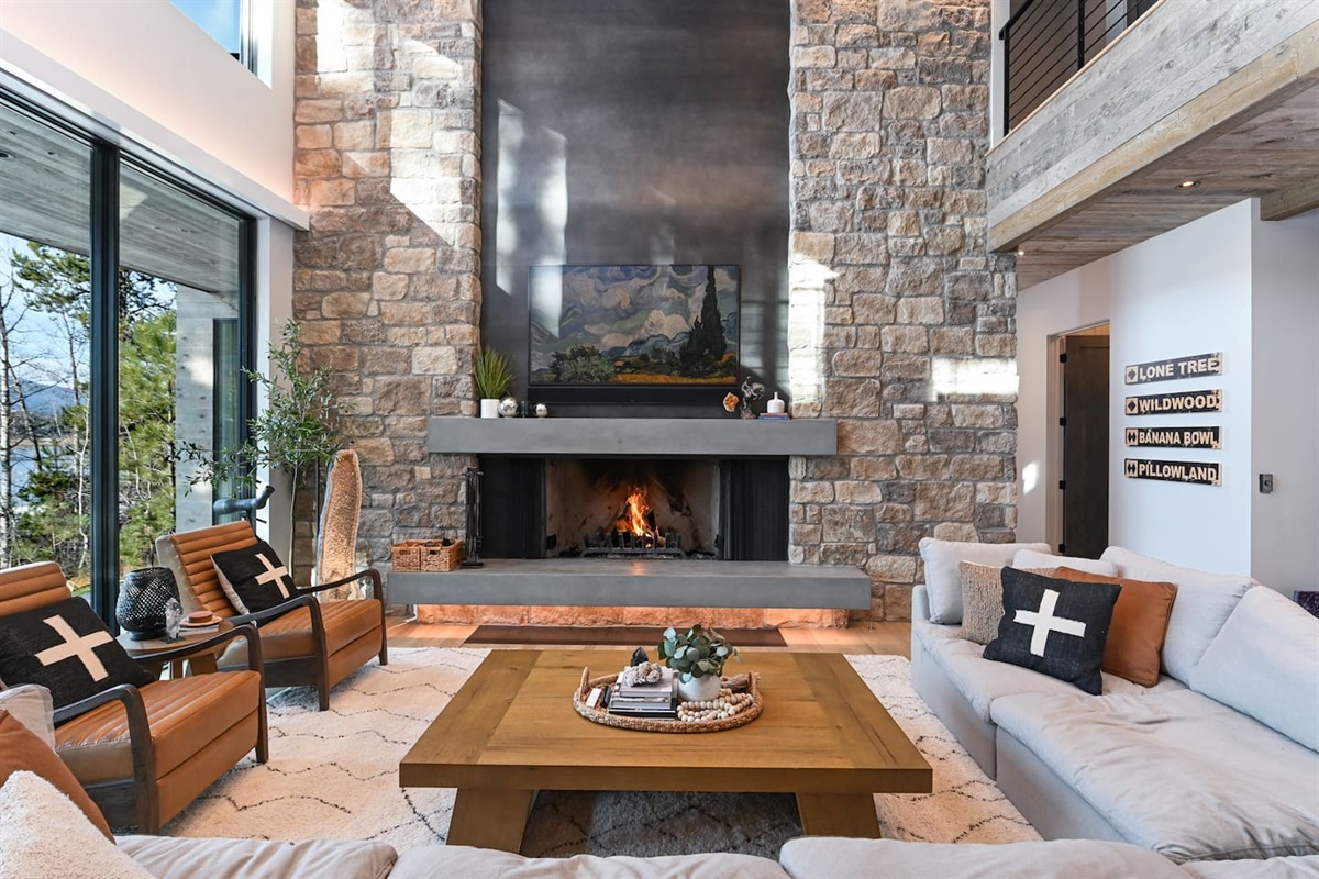 Nothing better than a fire, a view, and a comfy couch