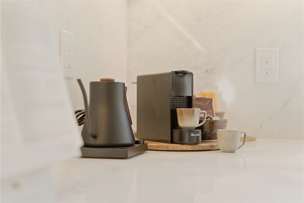 For tea lovers, slow rituals matter too. An electric kettle, curated tea selection, and peaceful mornings invite you to linger a little longer. (Honey and premium hot cocoa provided also. )