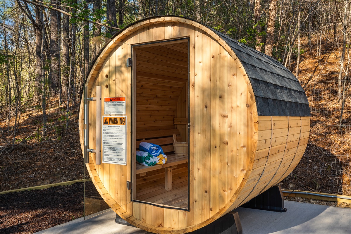 Standalone sauna surrounded by nature - quiet, private, and easy to enjoy any time of day