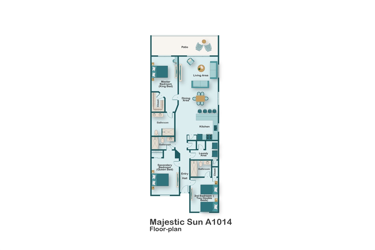 This 3BR/3 BA updated condo features a bright and open living and dining space with tall ceiling, Gulf views, and plenty of seating around a large Smart TV for all your streaming needs.