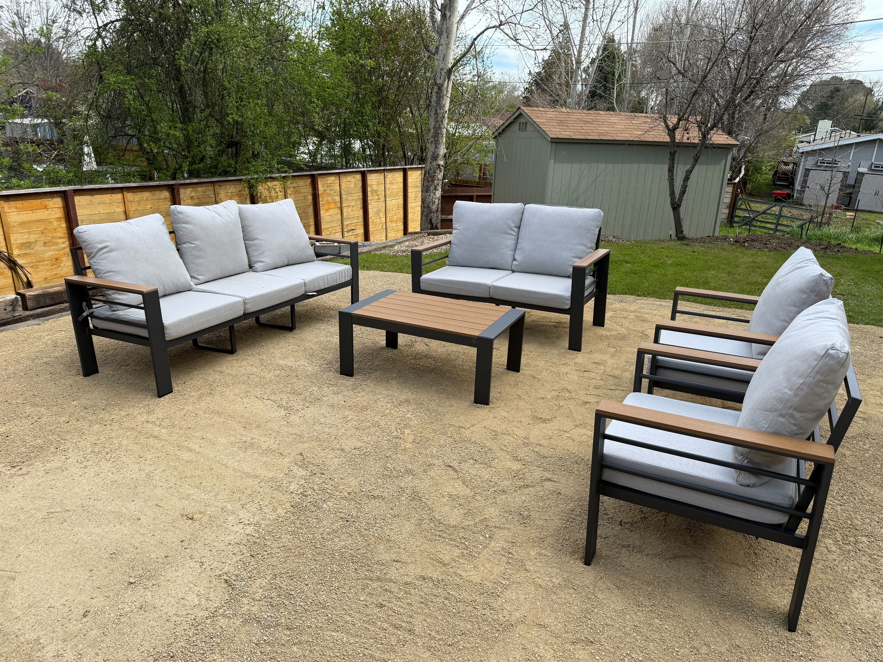 A nice seating area just installed in the backyard.