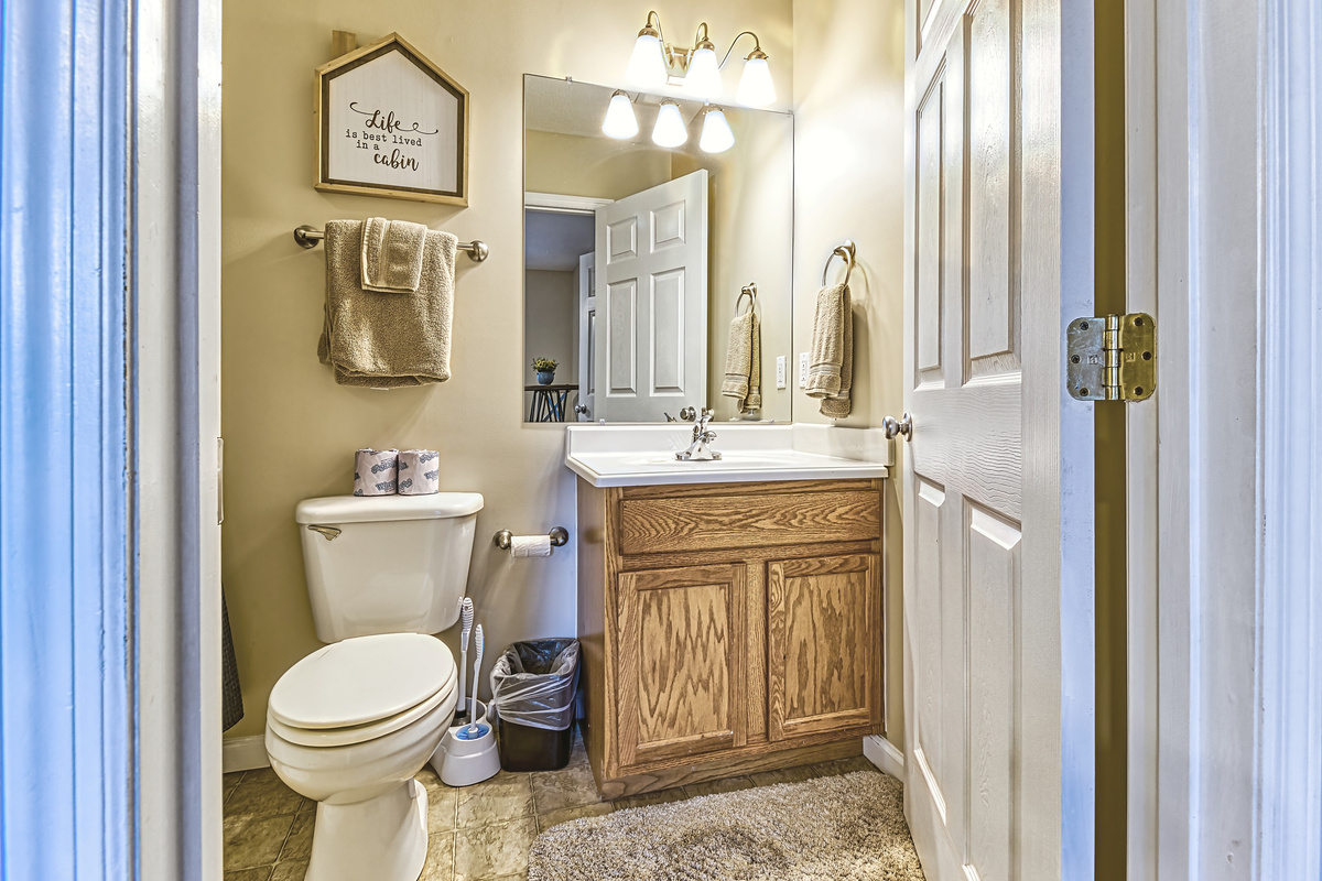 Bathroom by the guest bedroom in the front of the house. He has a jetted tub also.