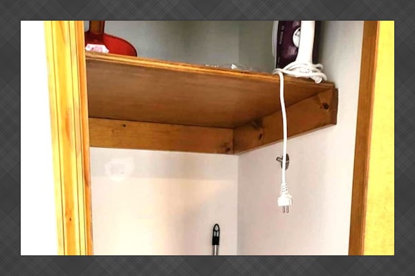 Iron, Ironing Board, Clothes drying rack, broom, vacuum:
Located in the common area upstairs, shared between the guests.