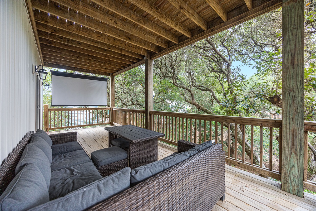 Outdoor movie projector on the deck for unforgettable nights