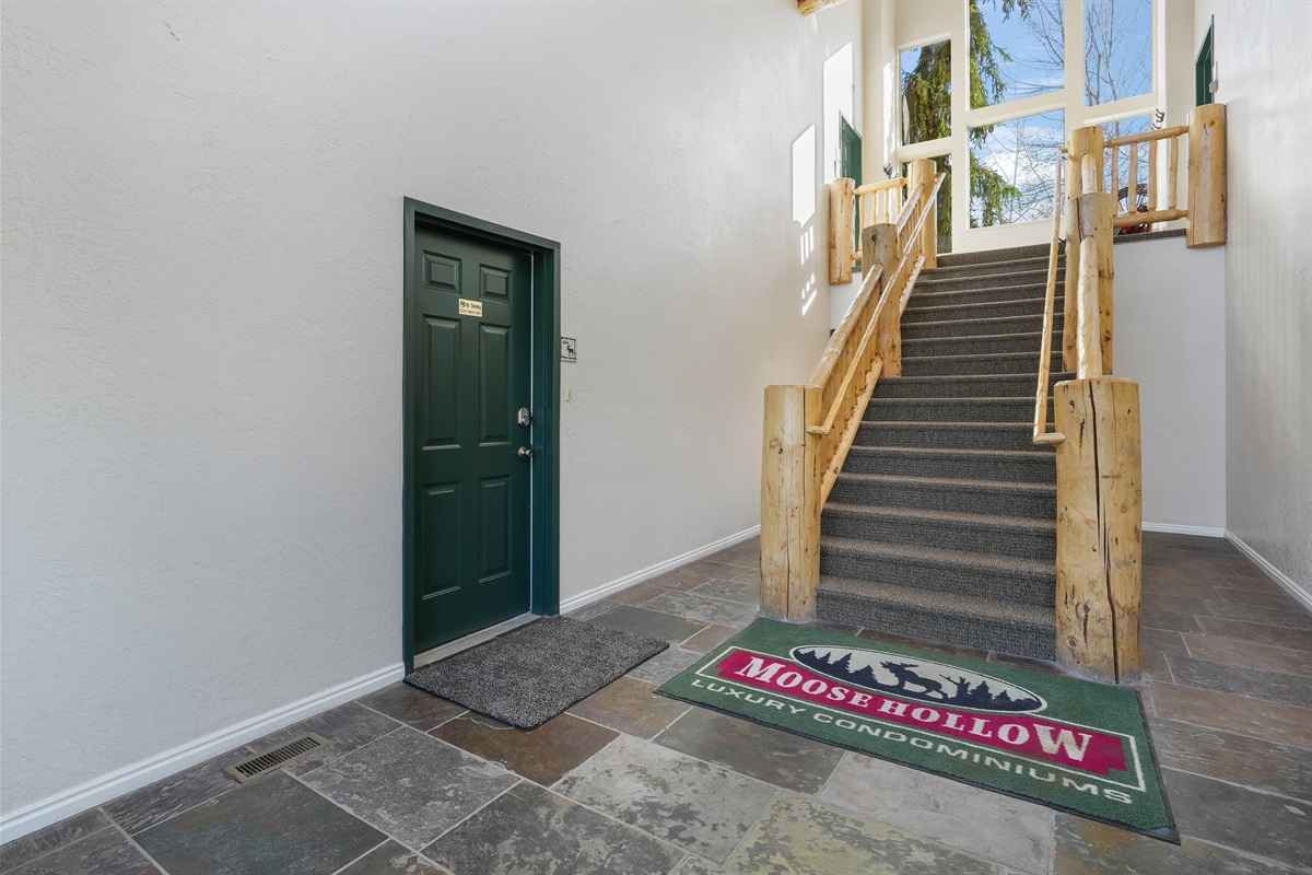 A clean and welcoming building entrance that makes coming and going easy and convenient.