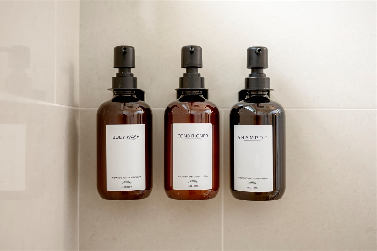 Organic spa amenities and plush facecloths for that pampered, hotel-fresh feel