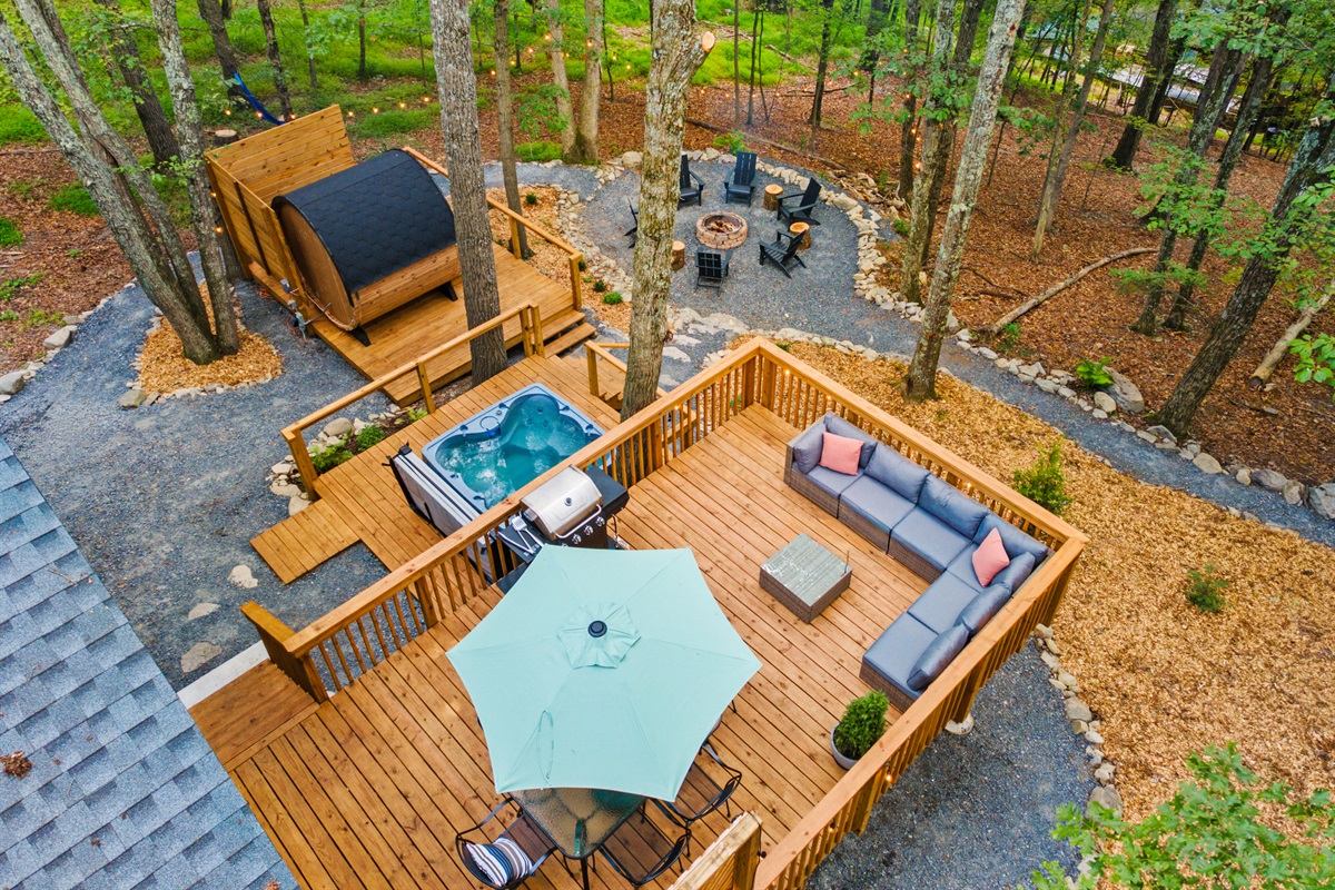 Aerial shot of back yard oasis