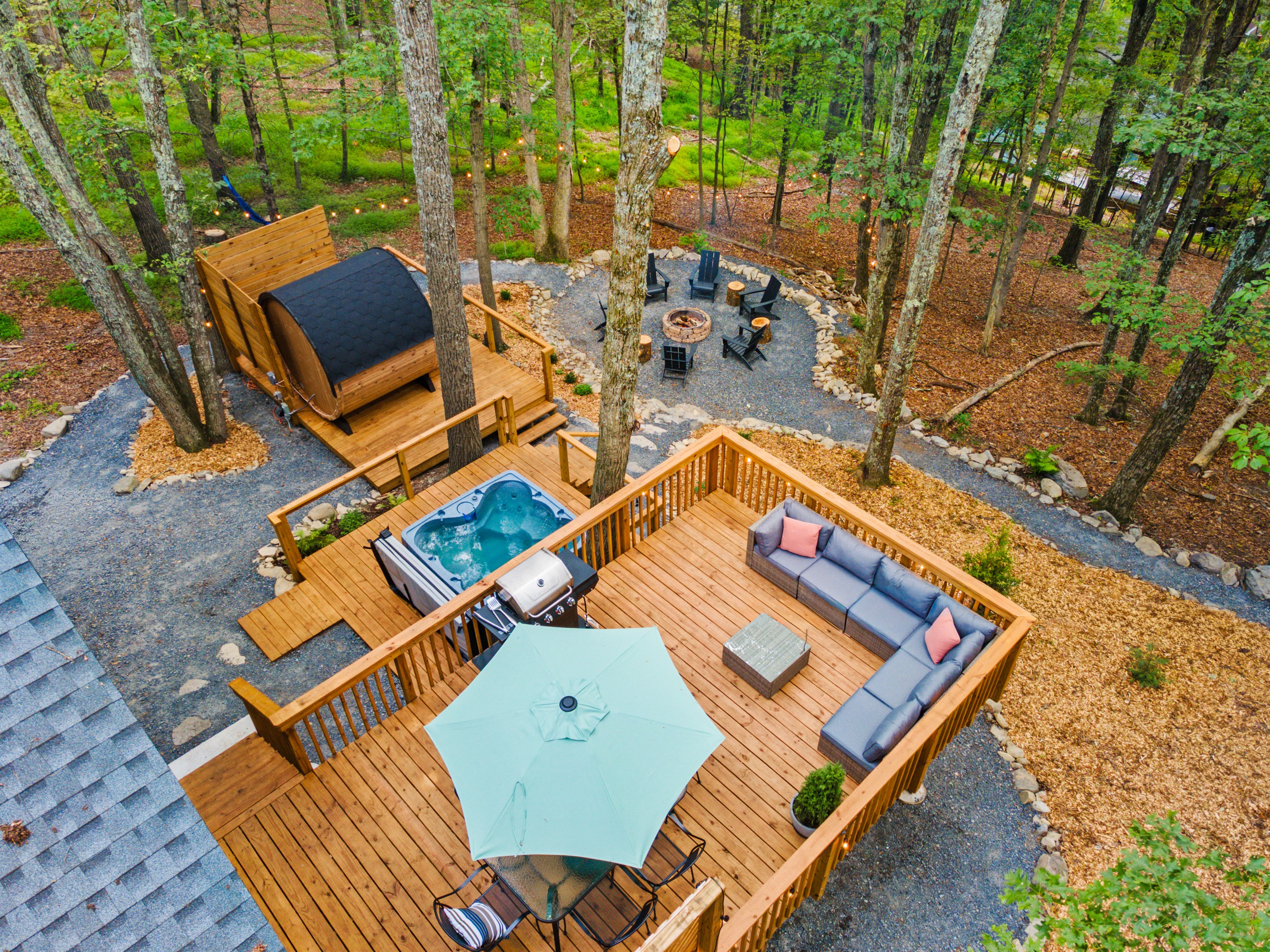 Aerial shot of back yard oasis