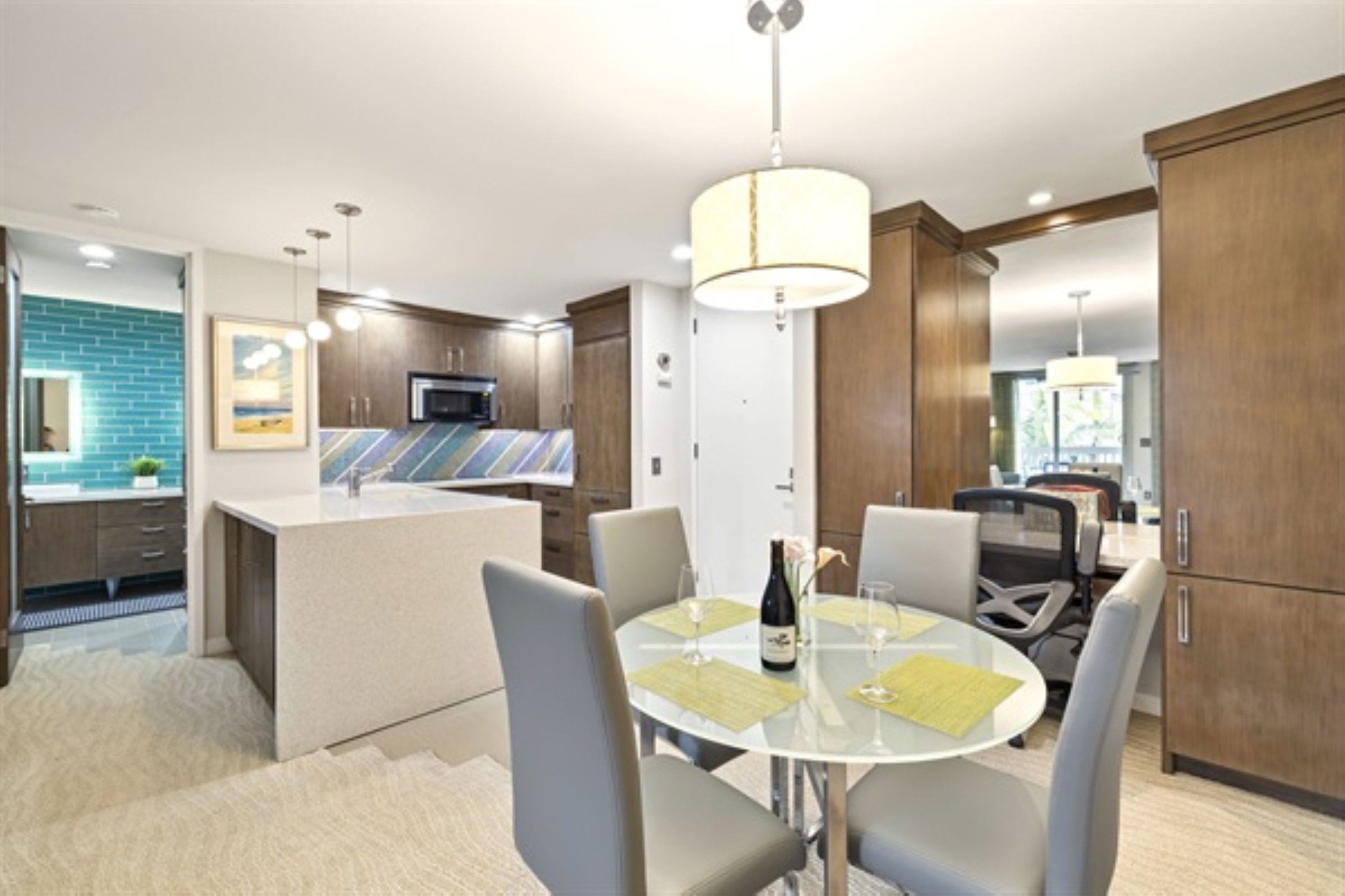 Walnut cabinetry and Sub-Zero refrigerator