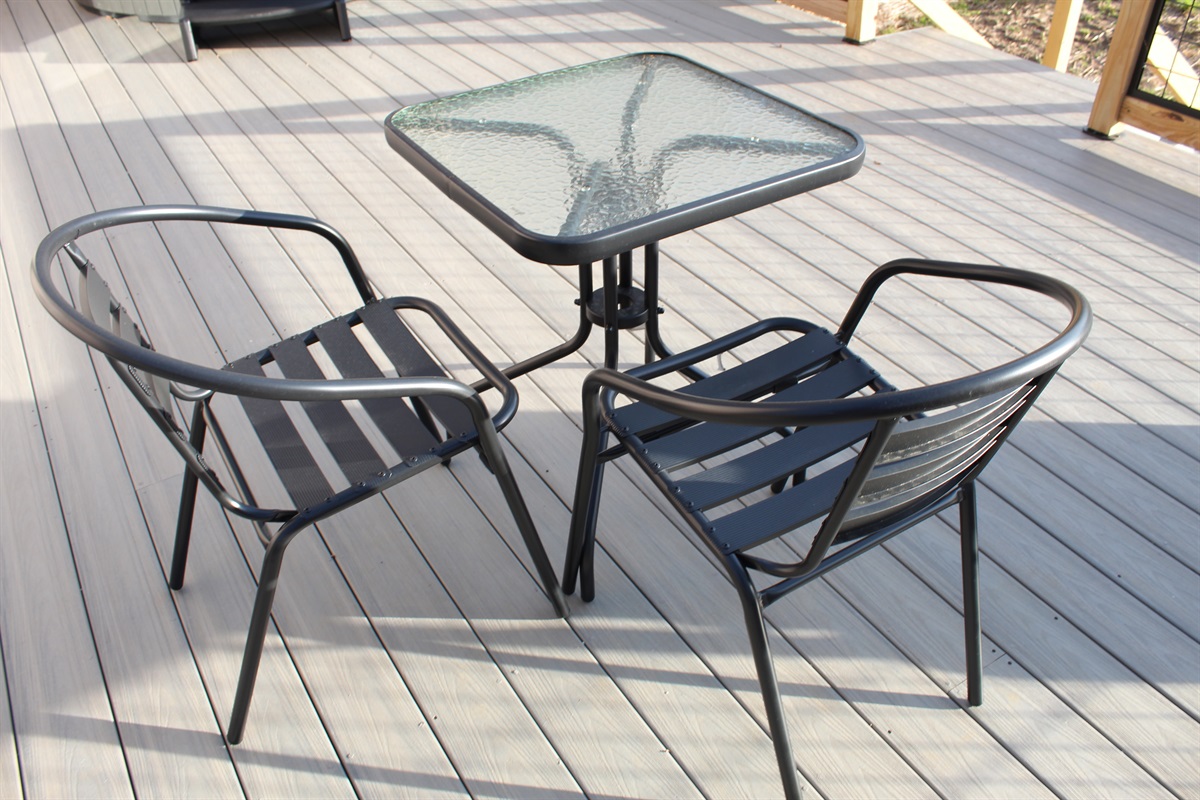 Table and chairs on private deck