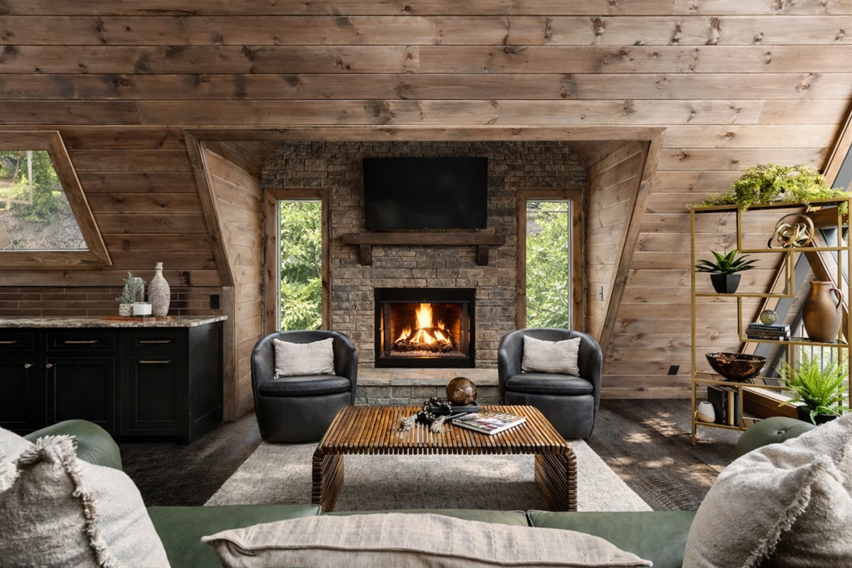 From the couch: fire dancing, armchairs waiting, comfort enveloping you. This is the art of doing nothing beautifully.
*Indoor Fireplace (Seasonal Use October - April)