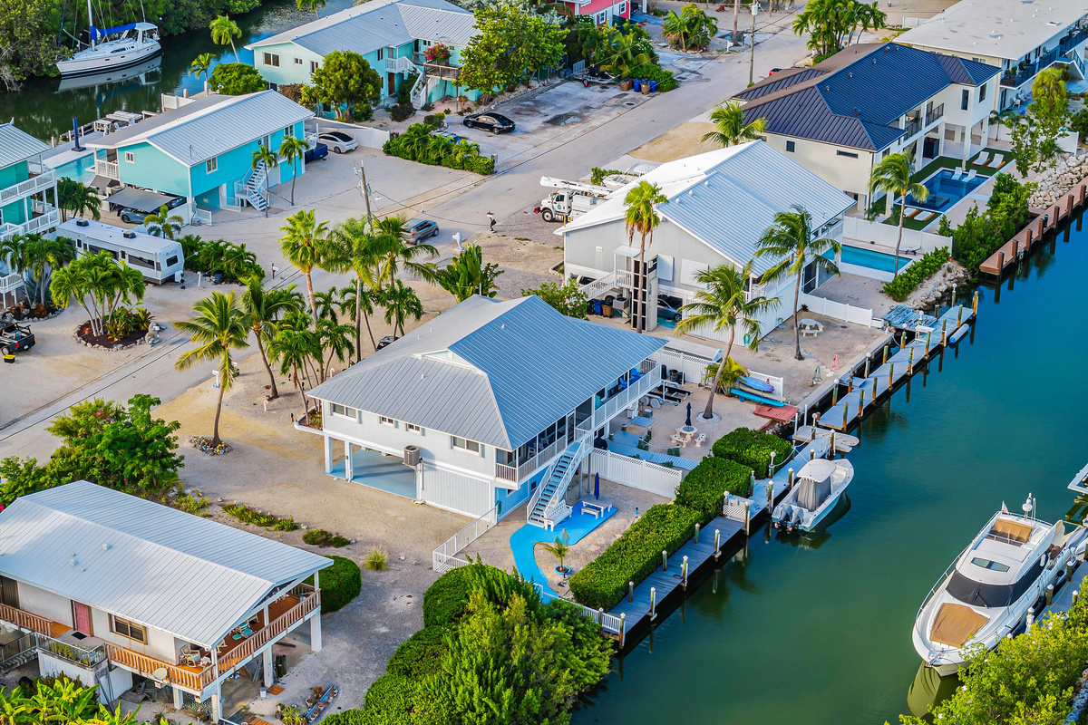 Aerial view of home and canal