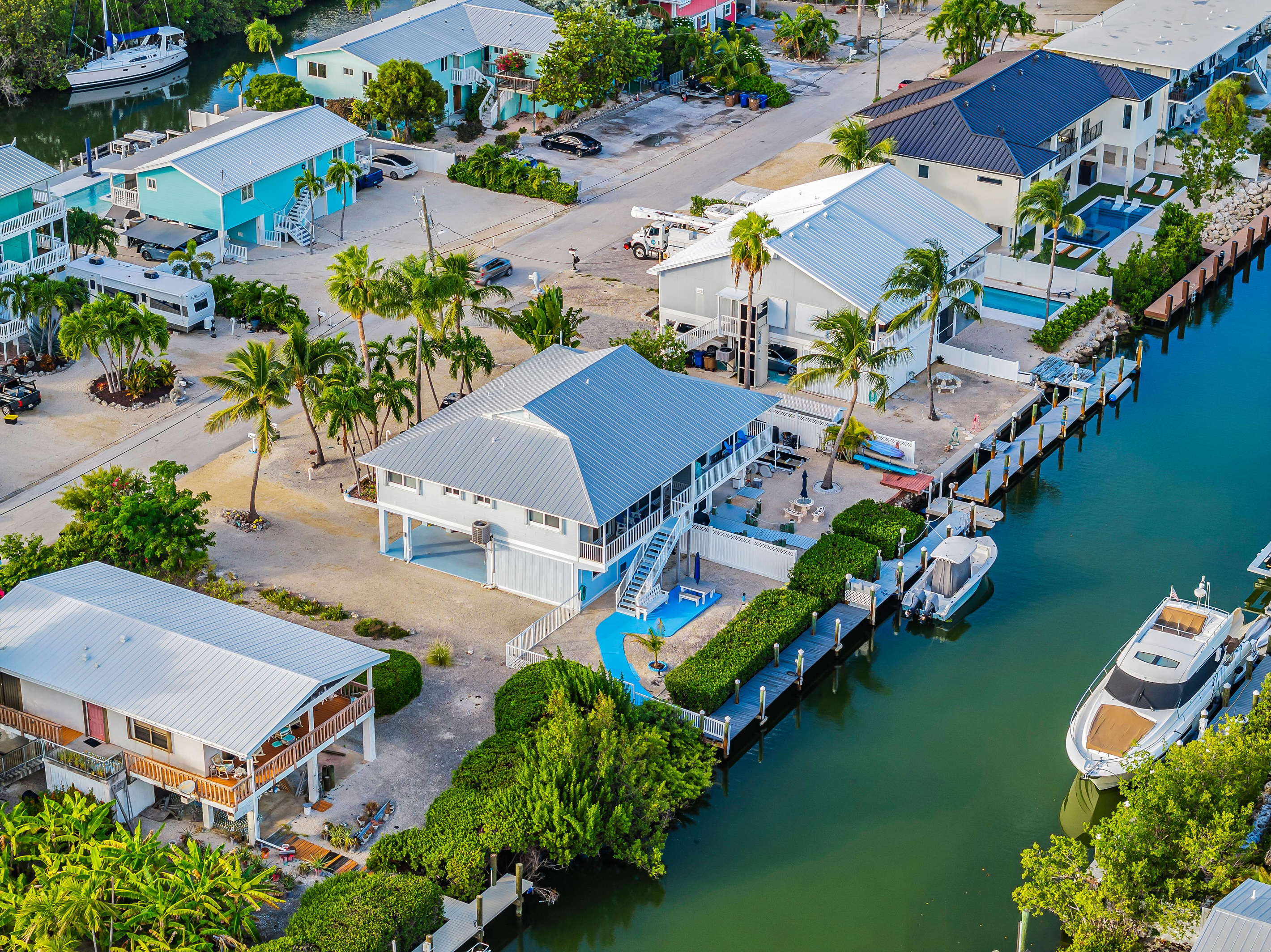 Aerial view of home and canal