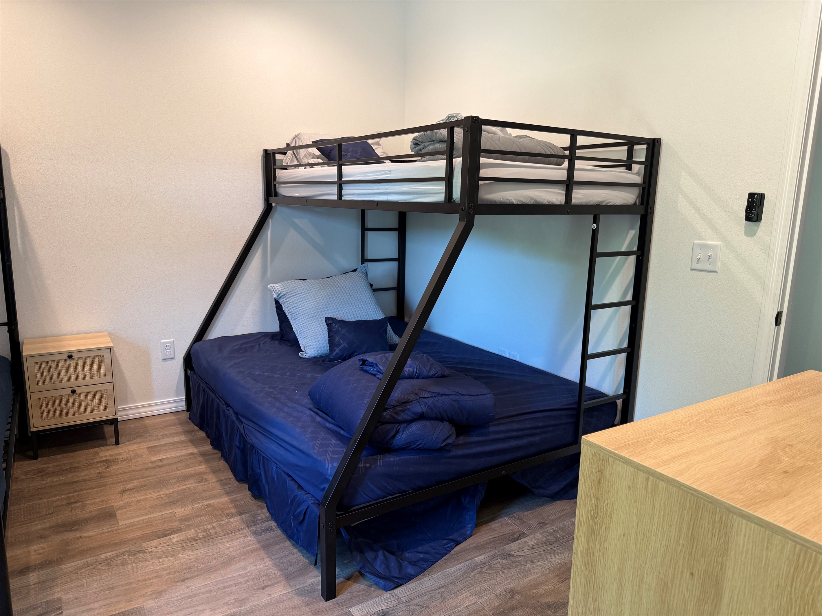 One of two bunk beds in second bedroom. Comfy mattresses on a heavy duty bunk frame