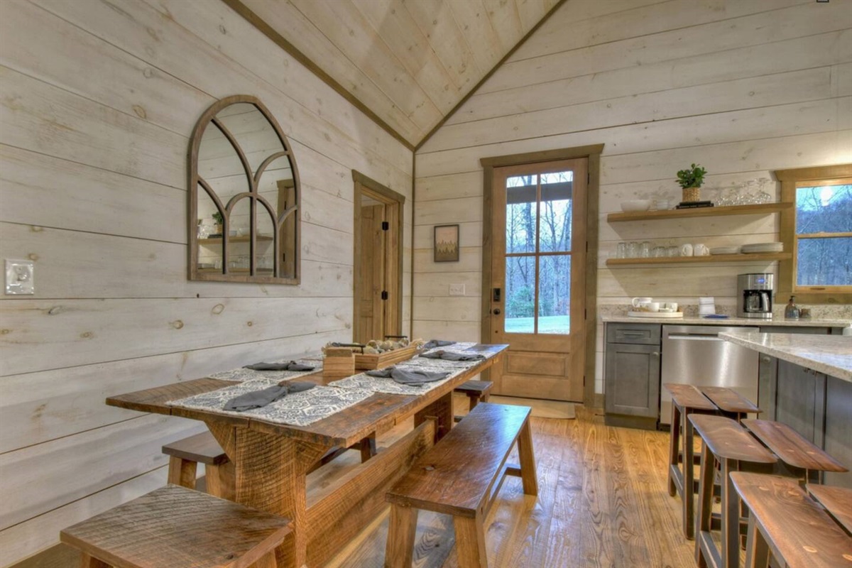 Gathering space for meals and good conversation.  Kitchen tables seats 6-8 people and island has seating for 3.