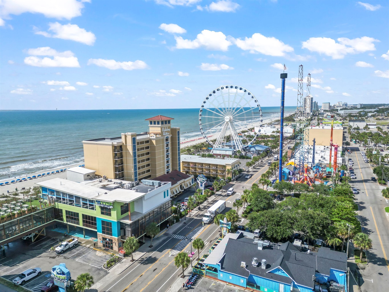 Right next to the Skywheel and Boardwalk. Located in the heart of Myrtle Beach, access everything you need right at your doorstep.