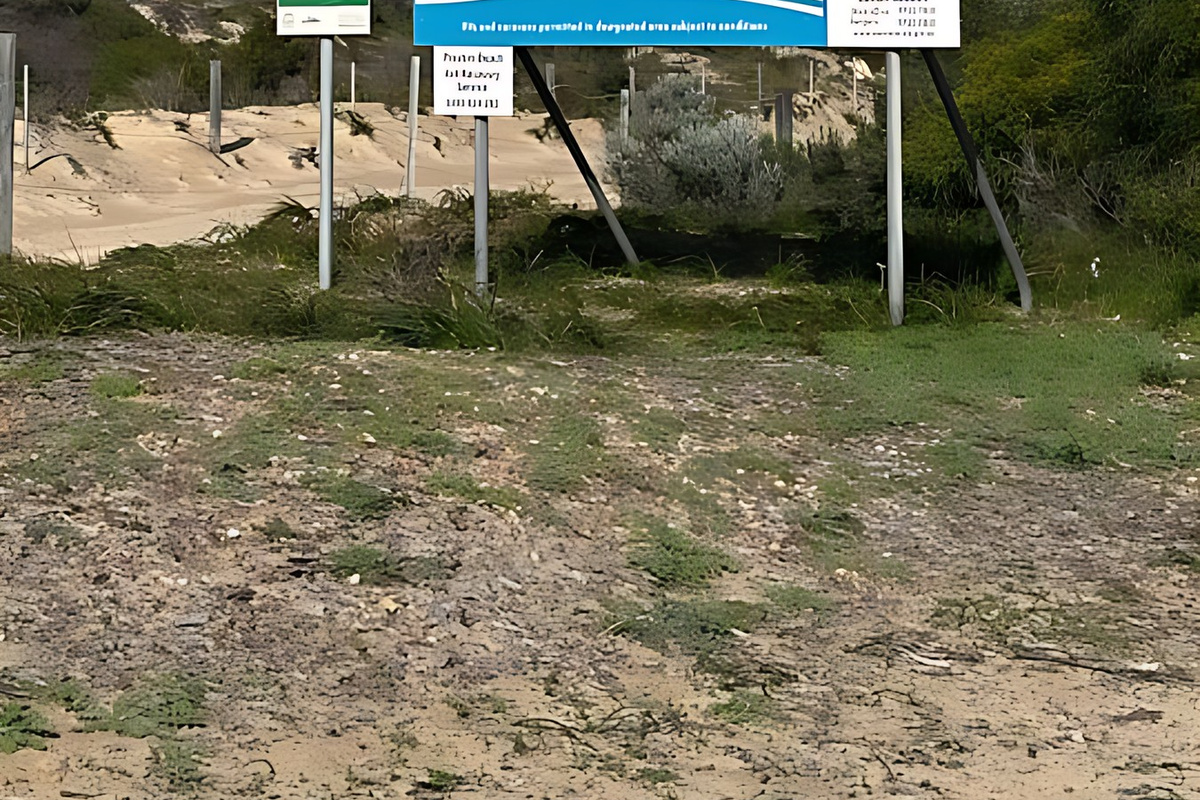 The Welcome to Preston Beach sign marks the beach access through the dunes, around a 10-minute walk from Lake Views & Coastal Escape on the Shire of Waroona coastline.