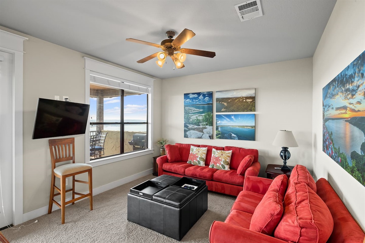 Queen Sleeper Sofa with Loveseat and HDTV in Gameroom