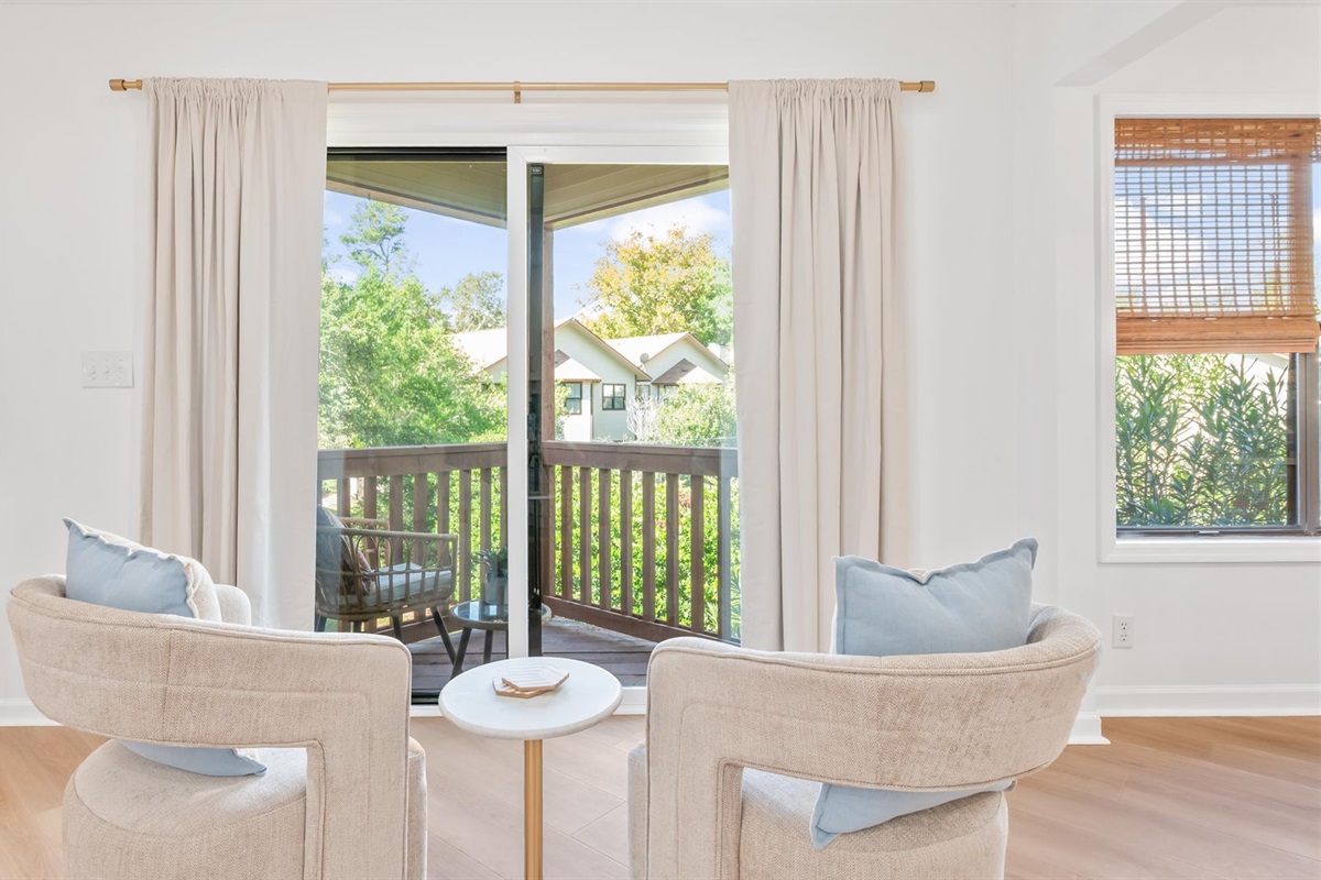 Conversation set overlooking balcony