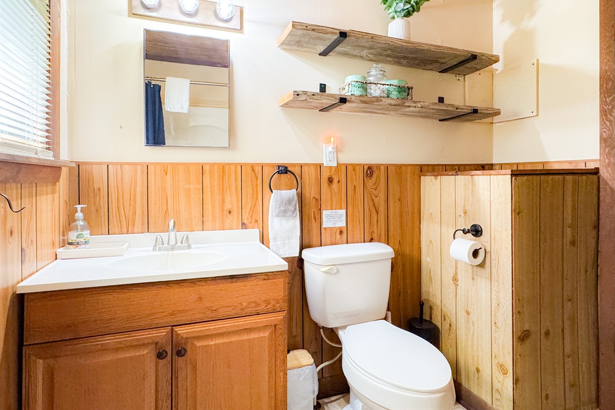 The main level bathroom is small but efficient. The full bathroom includes a standup shower. 