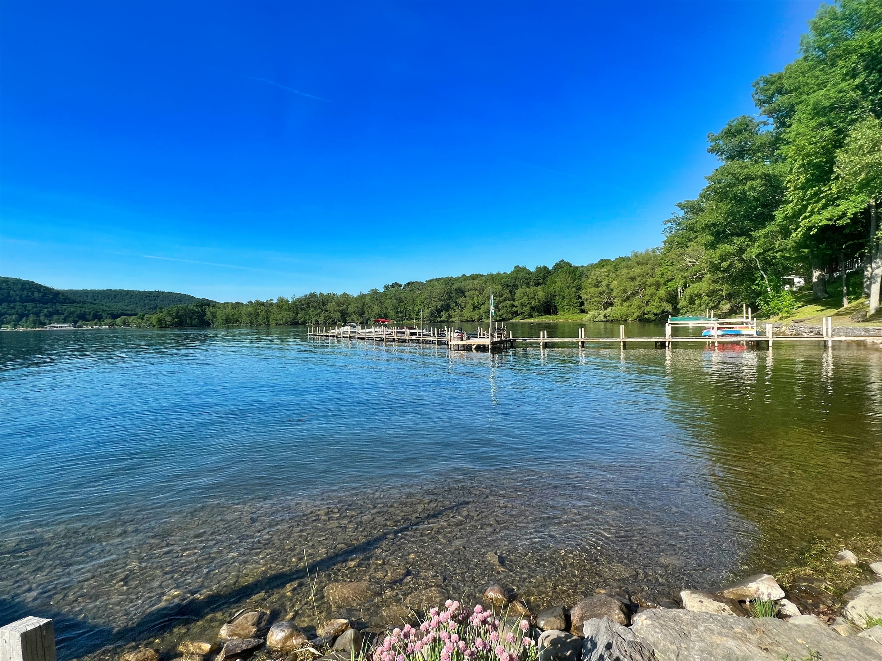 Hyde Bay shoreline view looking at the boat dock.