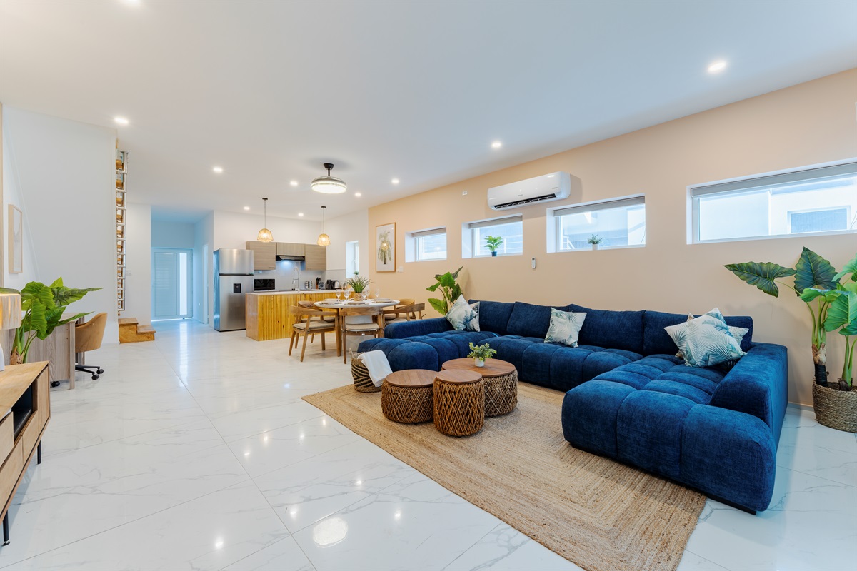 Large windows and efficient lighting keep the space bright and welcoming