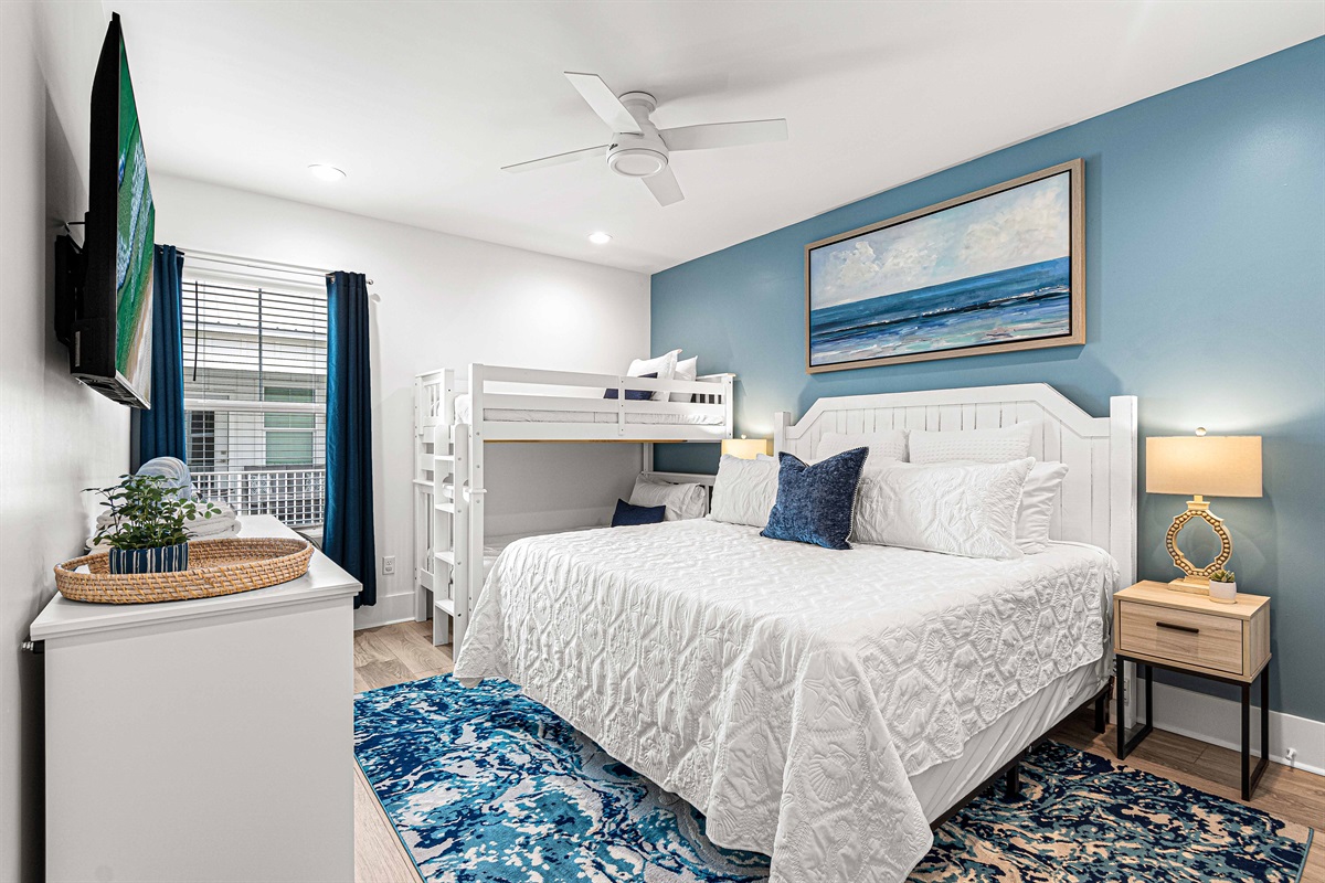 Plenty of bedroom space: Twin Bunks and King bed fit great in the large bedroom with private en-suite bathroom.