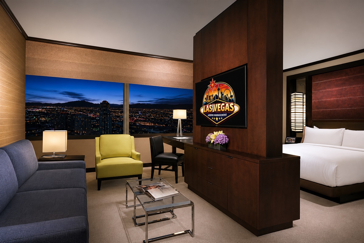 Relax or stretch out — the living area features a queen-size pullout sofa 🛋️
