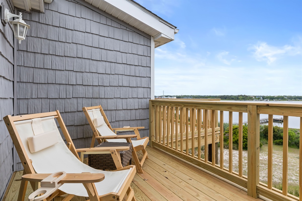 Relaxing outdoor seating with beautiful water views and fresh coastal air