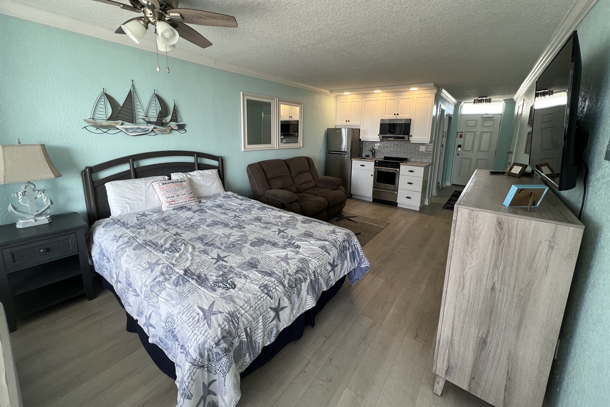 Queen sized bed and recliner loveseat