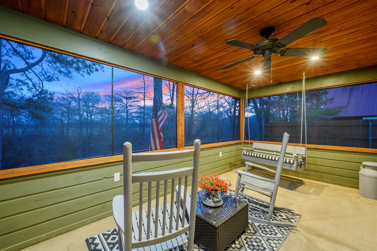 The screened in porch is our favorite part of the cabin!