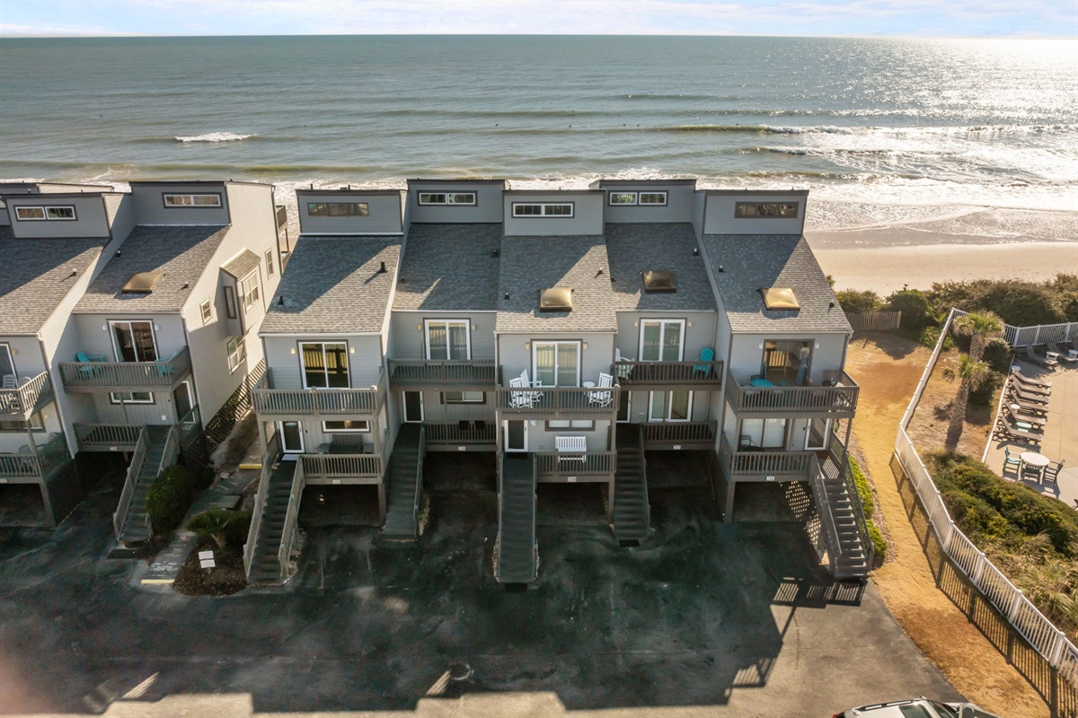 Aerial view of Toes In The Sand with direct beach access just steps away