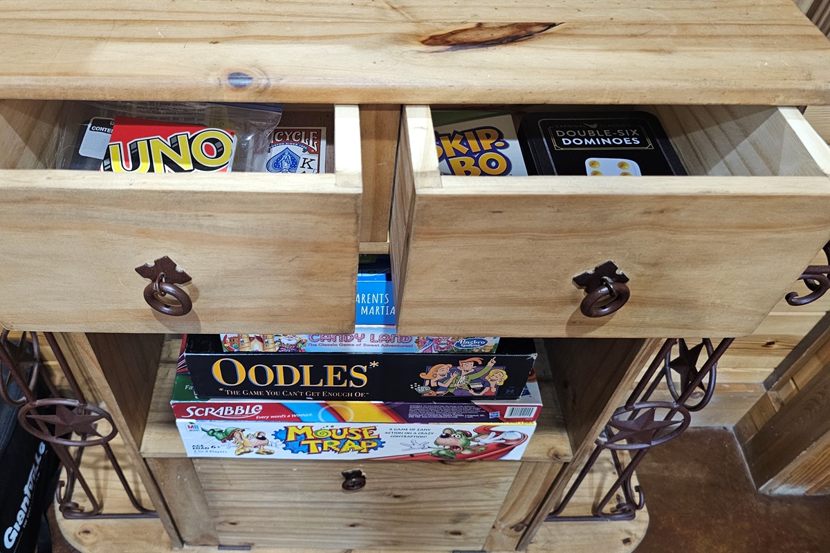 Plenty of board games and card games for indoor family entertainment.
