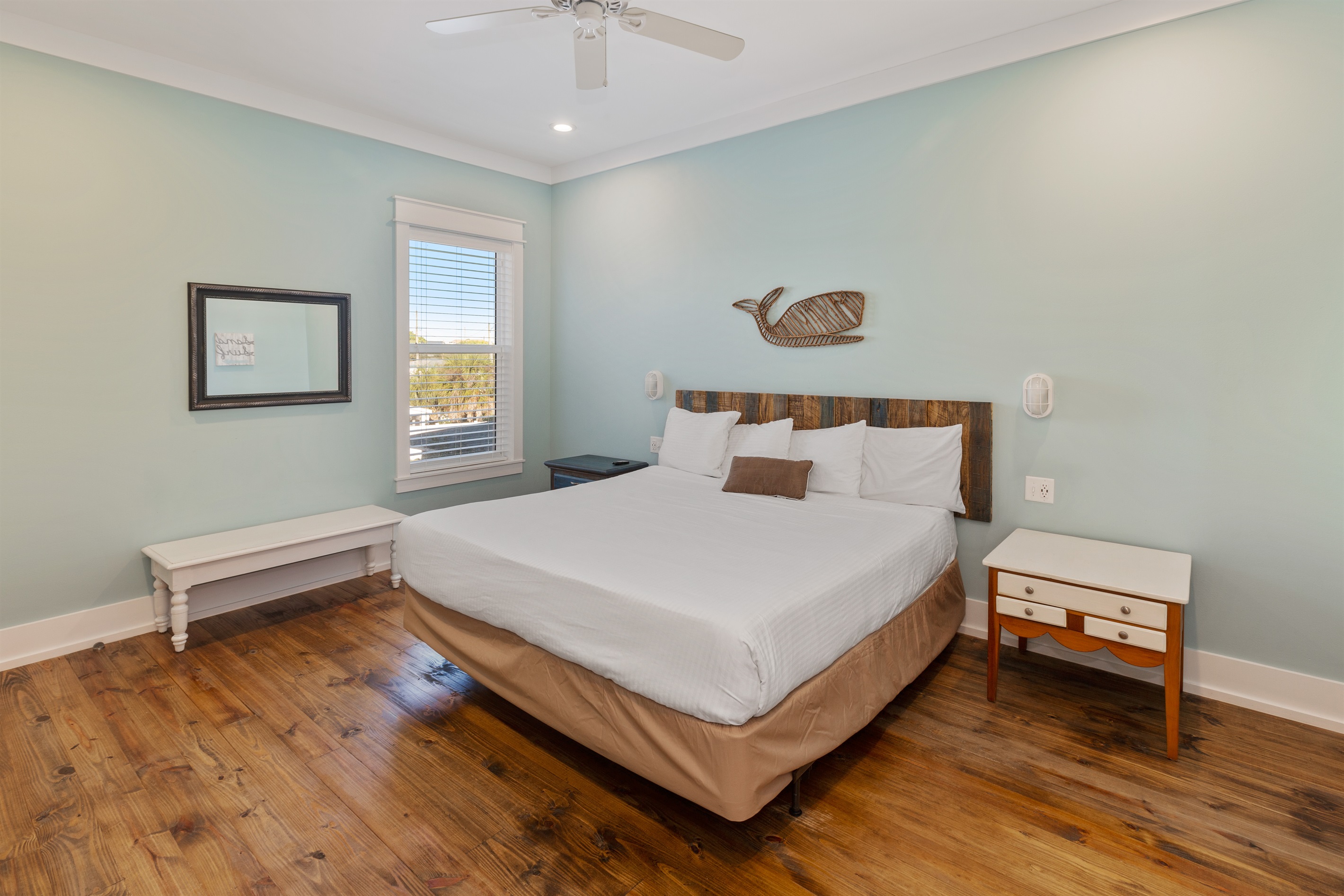 Second floor king suite with private bath. This is known as our Whale room.