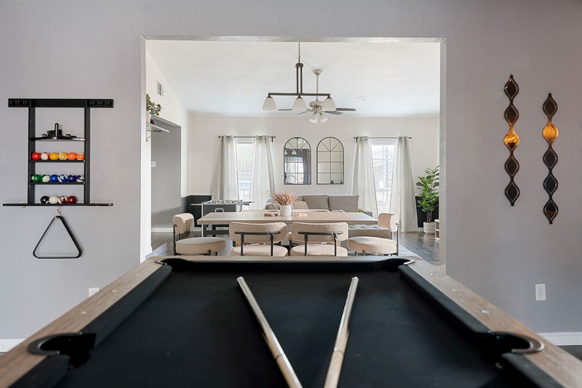 Have some fun with this chic, fully-equipped pool table during your stay